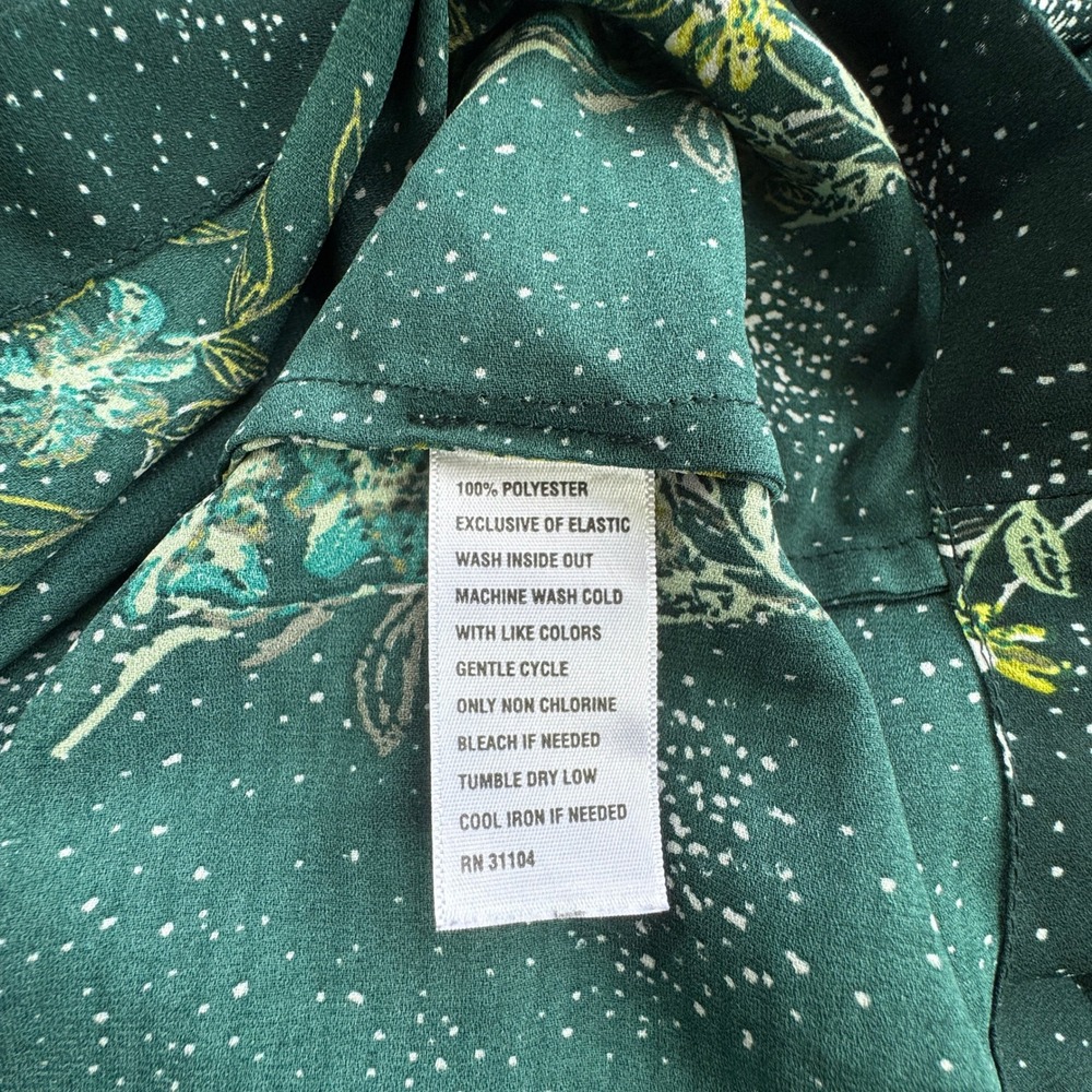 Kaari Blue Curvy Green Floral Blouse Womens 0X Smocked Neck Keyhole Long Sleeve - Picture 7 of 11